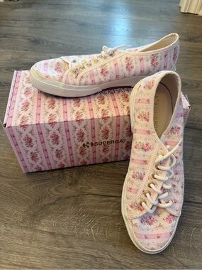 Loveshackfancy Superga Floral Pink Canvas Lace-Up Sneakers